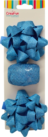 Glitzerndes Geschenkverpackungs-Set Blau mit Band und sternförmigen Schleifen