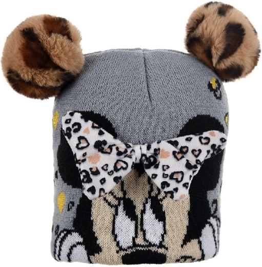 Graue Minnie-Mütze mit Fleecefutter – Größe: 48
