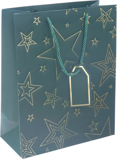 Geschenkpapiertüte mit Sternmotiv, grün 26 × 12 × 32 cm