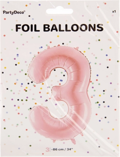 Folienballon Zahl 3 rosa 86 cm