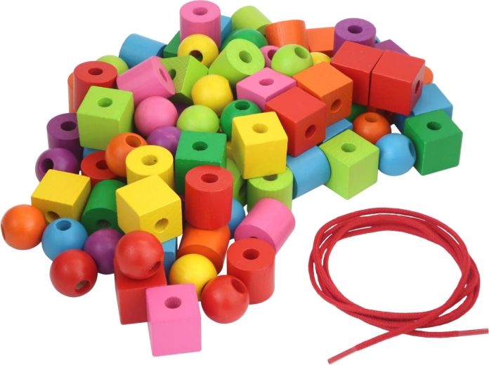 Bunte Holz-Maxi-Perlen mit Auffädel-Schnur 92 Stück