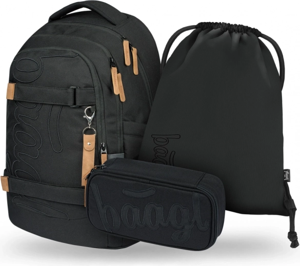 Schulset Baagl Skate Max Darkness: Rucksack, Federmäppchen und Beutel