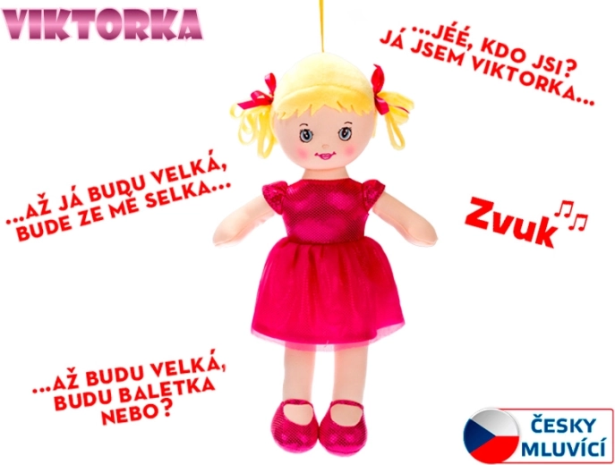Stoffpuppe Viktorka 32 cm, sprechend und singend, dunkelrosa