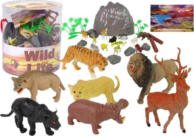 Set aus Wildtiersafari-Figuren + Zubehör