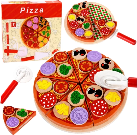 Holz-Pizza zum Schneiden mit Klettverschluss und Zubehör