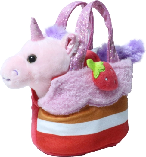 Rosa Plüsch-Einhorn in Erdbeertasche