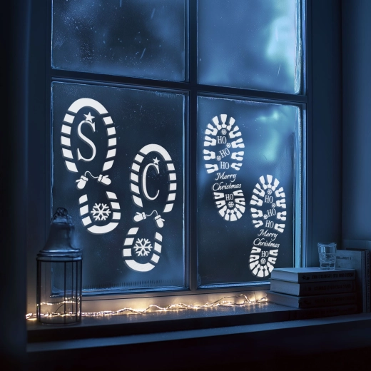 Weihnachtsset mit Schablonen für Fußabdrücke von Santa Claus und Wichteln