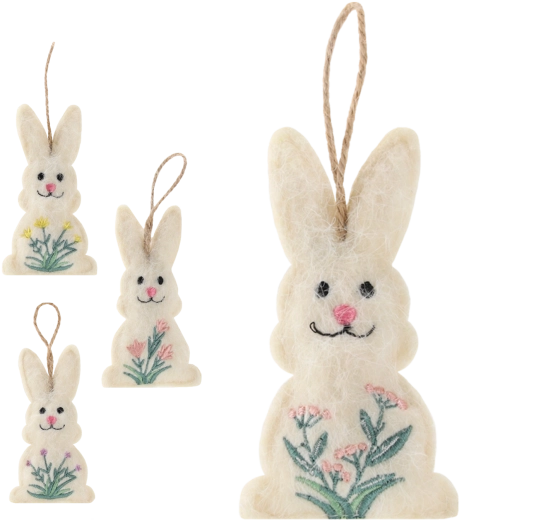 Oster-Hängedekoration Häschen mit Blumenmotiv, Set mit 12 Stück