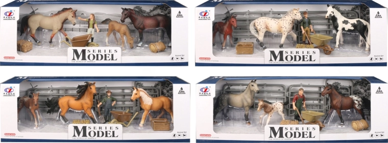 Tiere vom Bauernhof – Set Pferd mit Fohlen und Futter