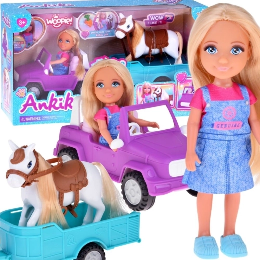 Woopie Royal Puppe Niki mit Pferd, Geländewagen und Anhänger
