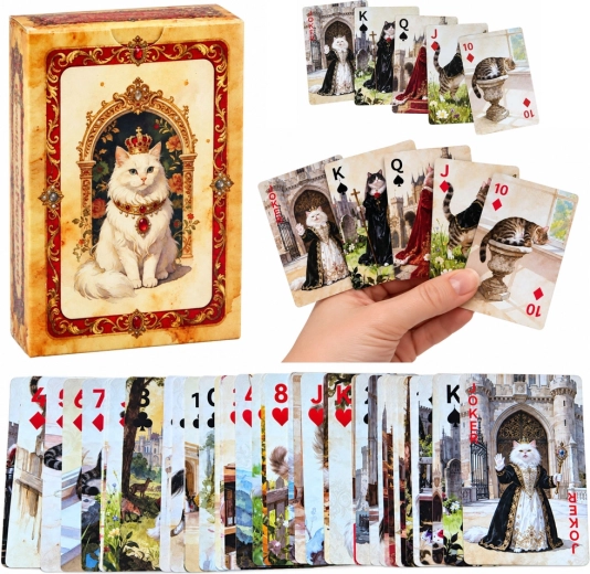 Klassische Spielkarten mit königlichen Katzen, 54 Karten