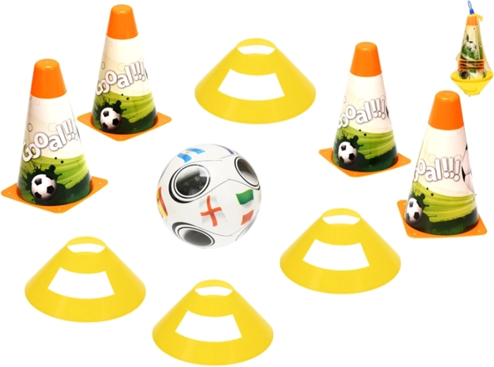 Fußball-Trainingsset mit Hütchen, Markierungsscheiben und Ball