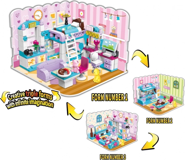 QMAN Unbegrenzte Ideen Mädchenzimmer 3-in-1 Bausteine-Set (194 Teile)