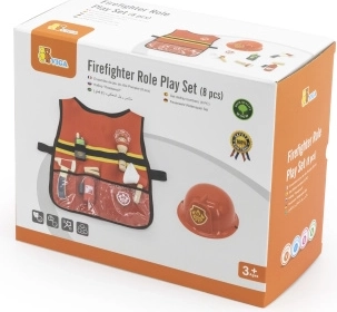 VIGA Feuerwehr-Verkleidung für Kinder mit Weste und Holz-Zubehör, 8-teilig