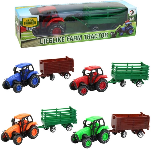 Landwirtschaftlicher Traktor mit Anhänger 9 cm in einer Box - 1 Stück