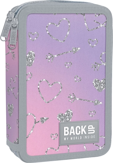 Zweikammer-Schulmäppchen mit Ausstattung BackUP glitzernde Herzchen
