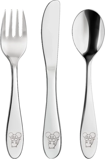 Kinder-Edelstahlbesteck „Mäuschen“ (3-tlg.)