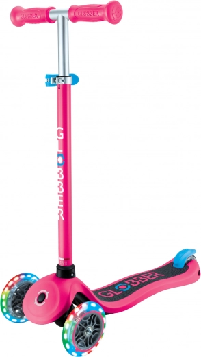 Globber dreirädriger Kinderroller Primo Lights V2 fuchsia pink mit leuchtenden Rädern