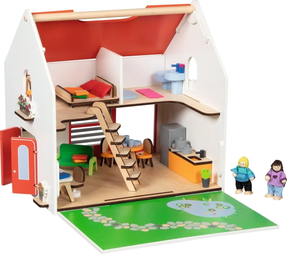 Tragbares Holzpuppenhaus Eco House mit Zubehör