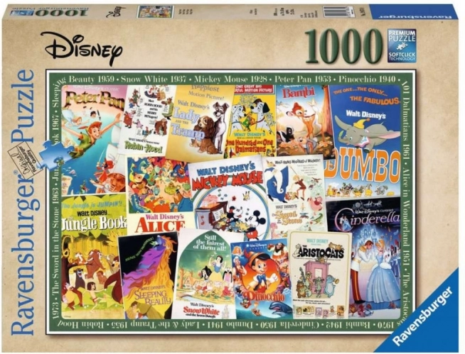 Puzzle Disney Vintage Filmplakate 1000 Stk Ravensburger