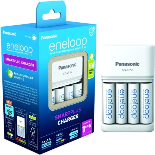 Eneloop Ladegerät Smart and Quick BQCC55 + 4x AA Batterien