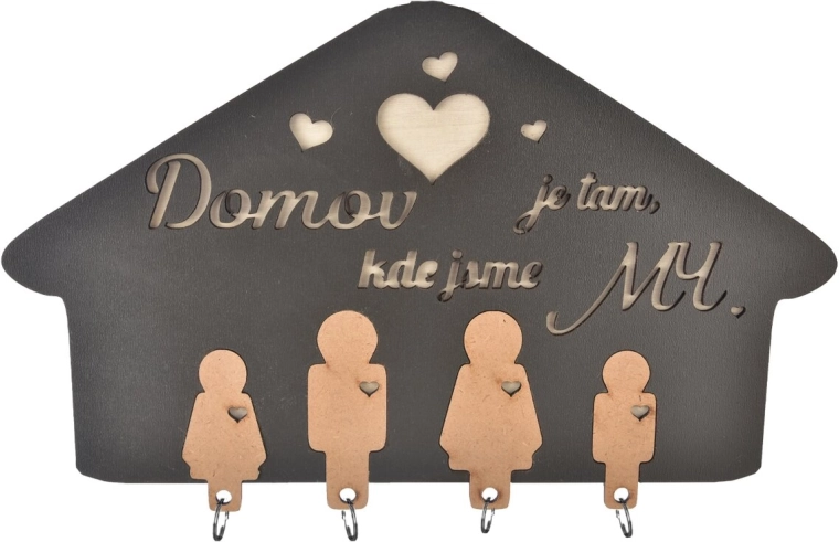 Schlüsselbrett aus Holz mit Schriftzug „Zuhause ist dort …“
