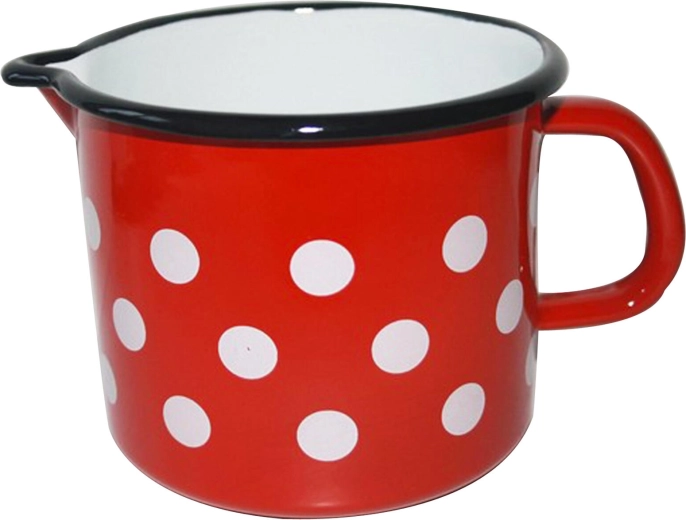 Emaillebecher mit Ausgießer Punktmuster, 1,2 l, rot