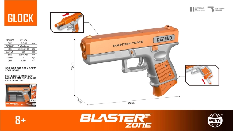 Kinderpistole DEFEND für Schaumstoffpfeile, orange
