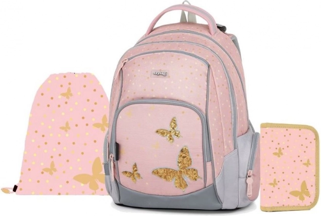 Šulset Oxybag OXY GO Schmetterling – Rucksack, Federmäppchen und Beutel
