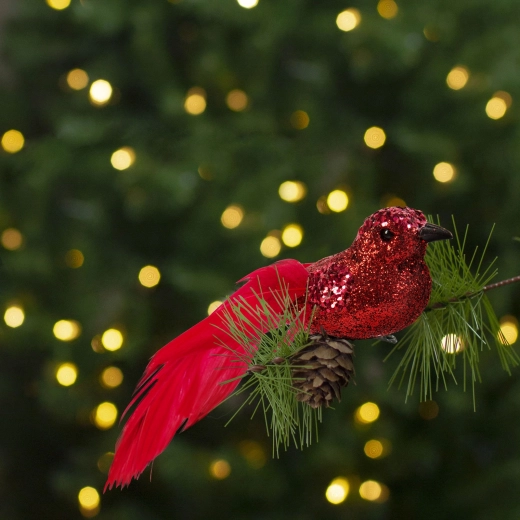 Weihnachtsdekoration mit Clip, glitzernder roter Vogel – 2 Stück