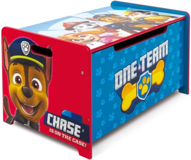 Holzbank mit Stauraum für Spielzeug im Paw-Patrol-Design