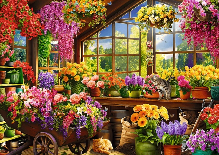 TREFL Puzzle Premium Plus Teestunde: Frühlingvorbereitungen 1000 Teile