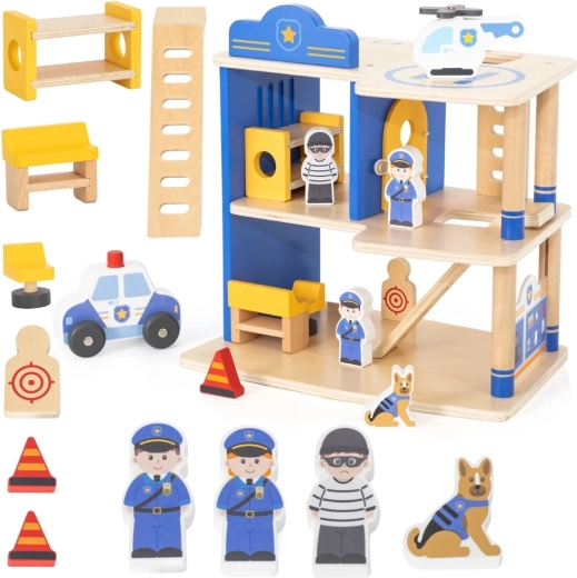 Viga Toys hölzerne Polizeistation mit Zubehör