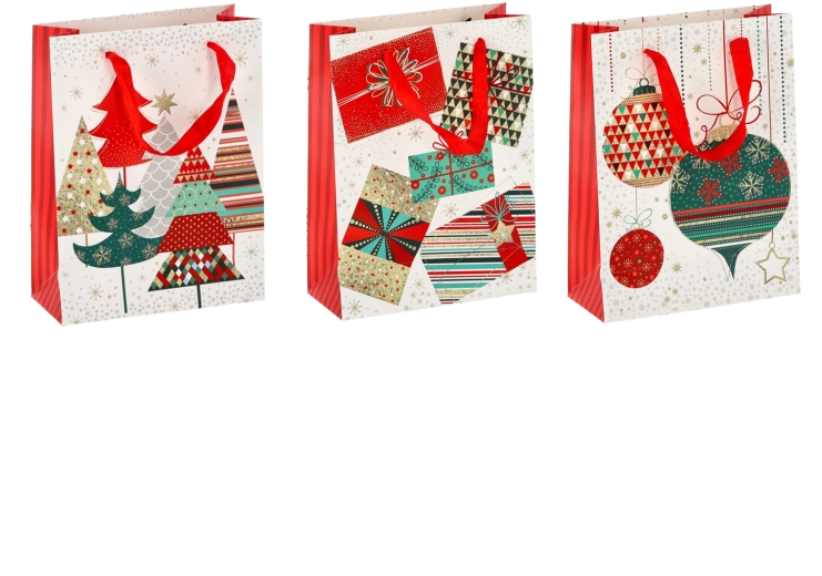 Weihnachtliche Geschenktasche 18 × 24 × 8 cm, Set mit 12 Stück