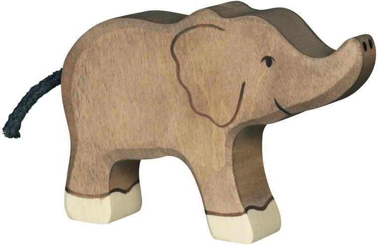 Holztiger kleiner Elefant mit erhobenem Rüssel – 1 Stück