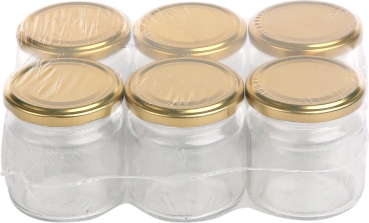 Set mit 6 Einmachgläsern aus Glas 200 ml mit goldenen Deckeln 66 mm