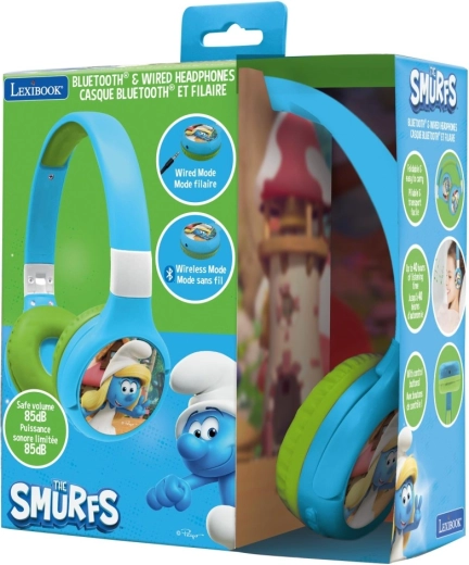 Kinder Faltbare Bluetooth-Kopfhörer mit Lautstärkebegrenzung Die Schlümpfe 2-in-1