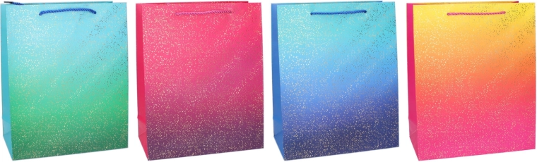 Geschenktasche L 31 × 42 × 12 cm – glänzender Farbverlauf mit goldenen Akzenten