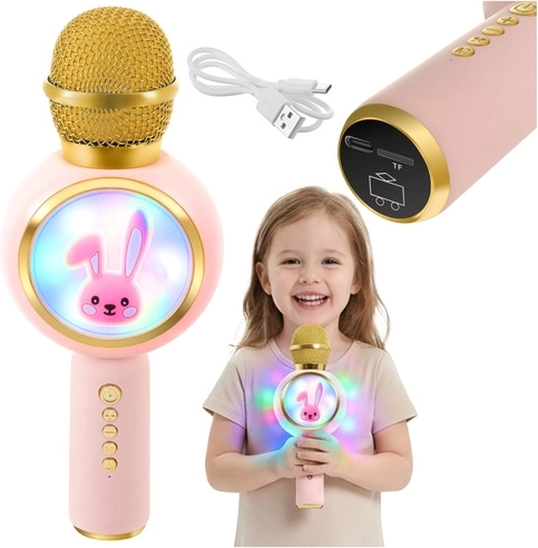 Kabelloses Karaoke-Mikrofon für Kinder mit LED, rosa IZOXIS