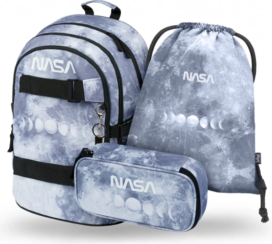 Baagl Schulset NASA Grey – Rucksack, Federmäppchen und Turnbeutel
