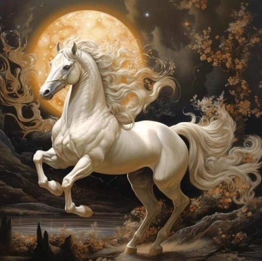 Diamantmalerei Weißes Pferd mit Mond 30 × 40 cm