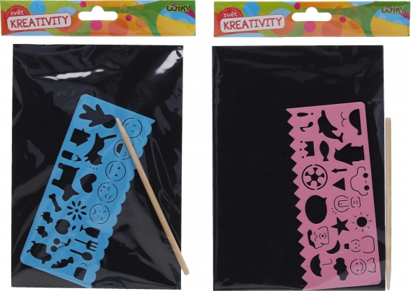 Kratzerbild A5 mit Schablone und Stift