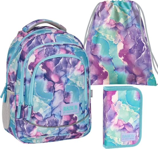 Schulset BackUP Fantazie 3-in-1 – Rucksack, ausgestattetes Federmäppchen und Turnbeutel