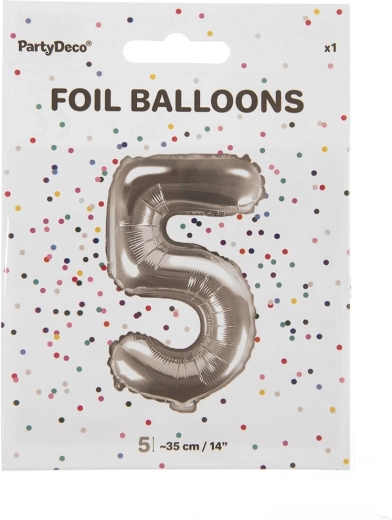Silberner Folienballon Zahl 5 (35 cm)