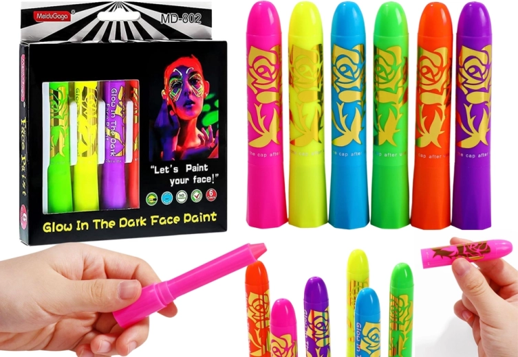 Neon-Set zum Schminken des Gesichts, fluoreszierende Stifte, 6 Stück