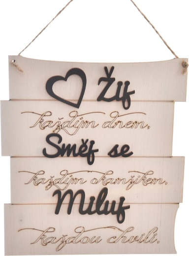 Dekoratives Holzschild „Lebe, lache …“ 18 × 20 cm
