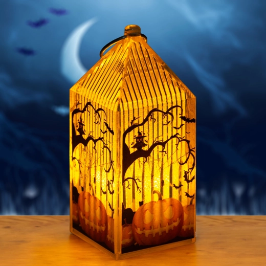 Halloween-LED-Laterne mit Kürbismotiv