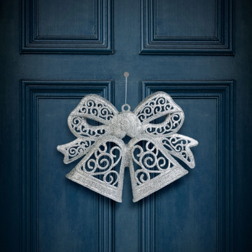 Weihnachtliche Hängeschleife, silber, 35 cm