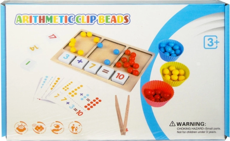 Holzlernspiel Arithmetic Clip Beads – Rechenperlen mit Pinzetten