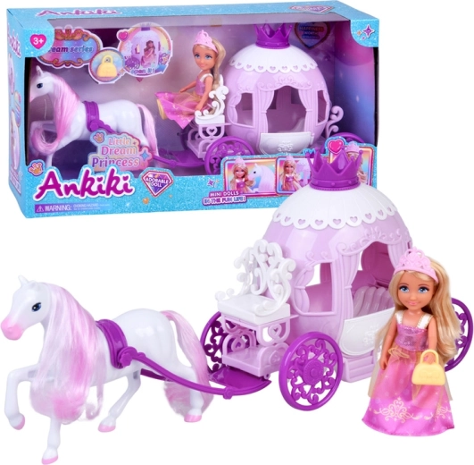 Ankiki Mini-Puppe mit Kutsche – kleine Prinzessin im rosa Kleid